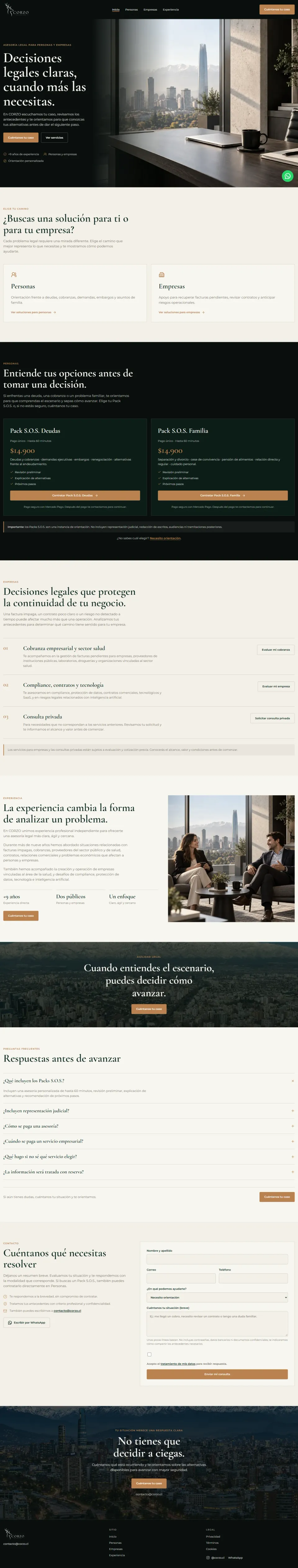 Sitio web de Corzo, asesoría legal para personas y empresas en Chile, diseñado por AIdesign.cl